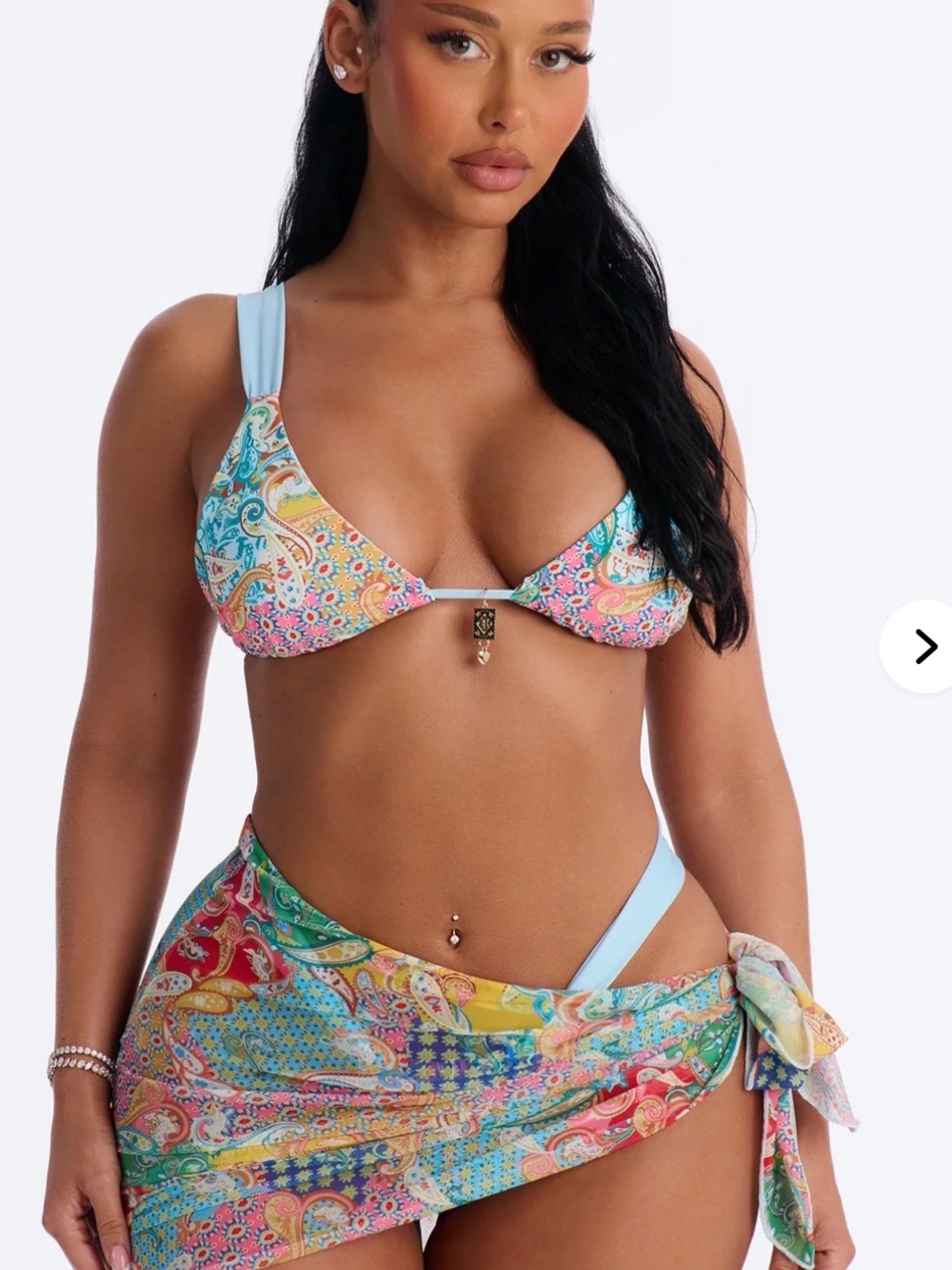 Fashion Nova 3-piece Pastel Paisley Bikini set with matching cover-up.